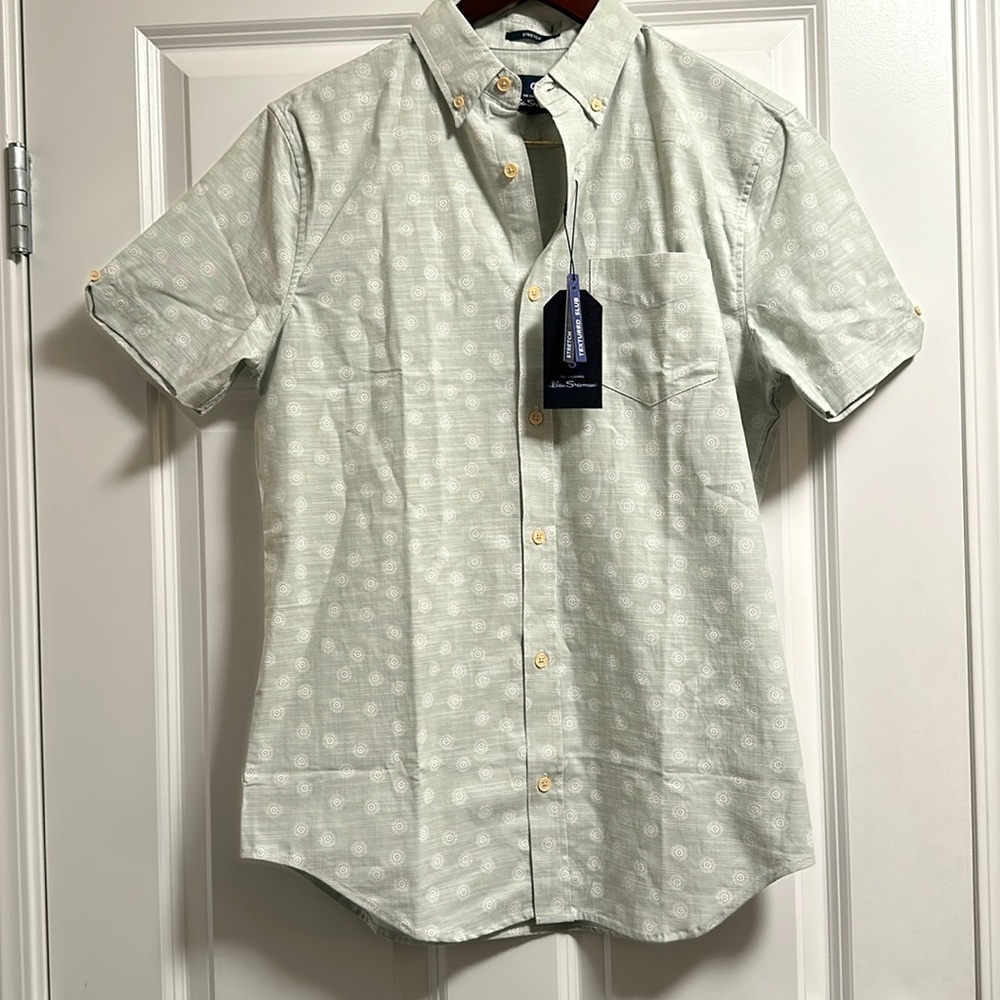 BEN SHERMAN Vintage Green Button Down Shirt Short Sleeve Small S NEW NWT